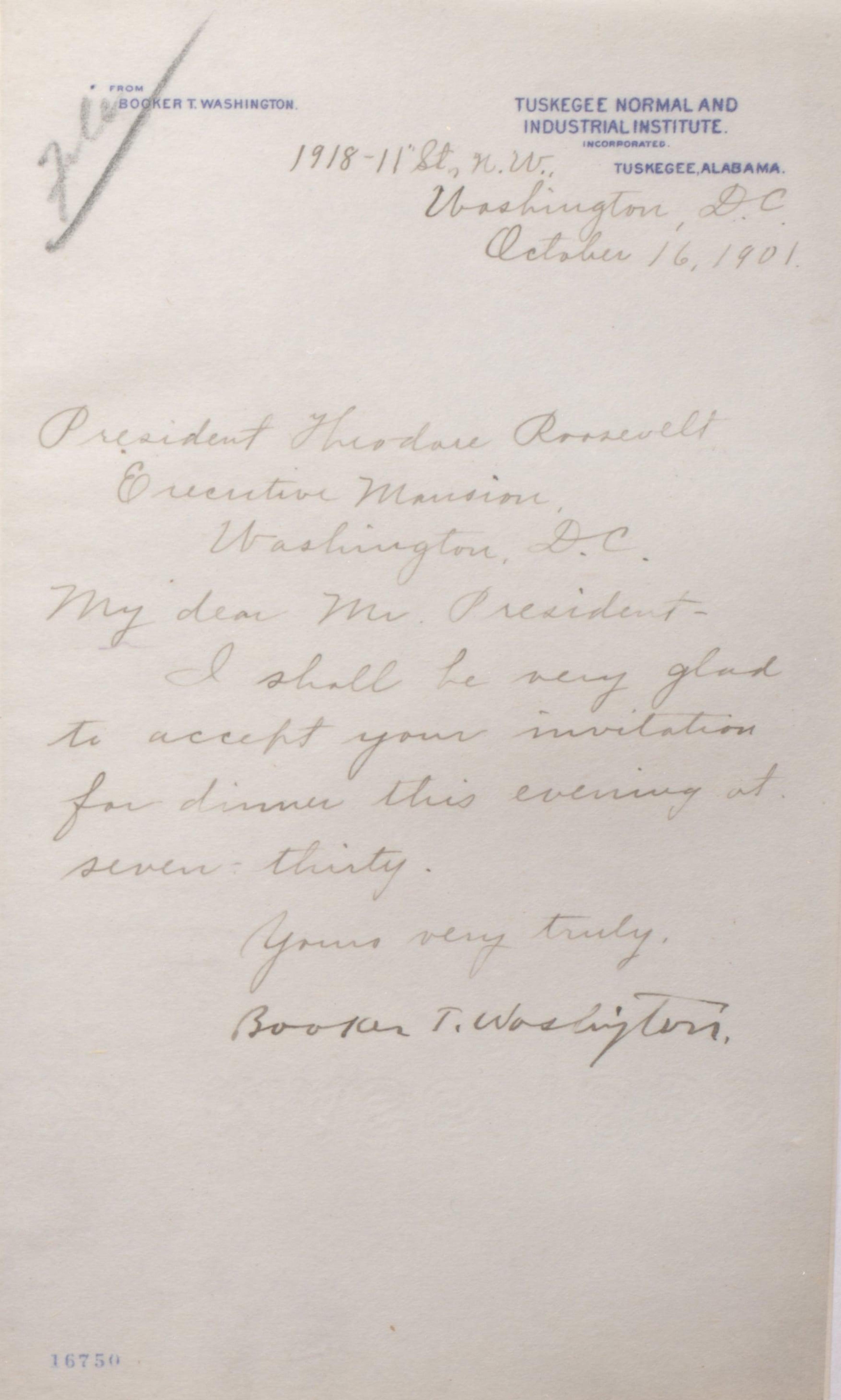 4970 mas 1901 booker washington letter accepting dinner invitation loc